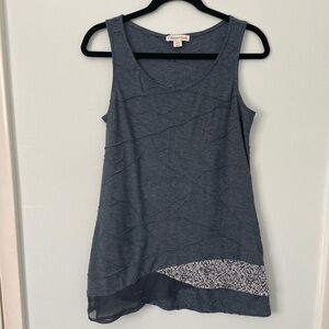 Coldwater Creek Dusty Blue Textured Tank Top Tunic with Layered Accent Size S